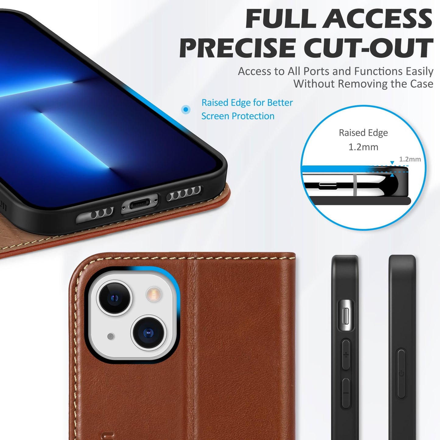 SHIELDON Wallet Case for iPhone 13 5G, Genuine Leather Folio Case Magnetic Shock Absorbing Cover RFID Blocking Credit Card Holder Kickstand Compatible with iPhone 13 6.1" 2021 - Retro Brown