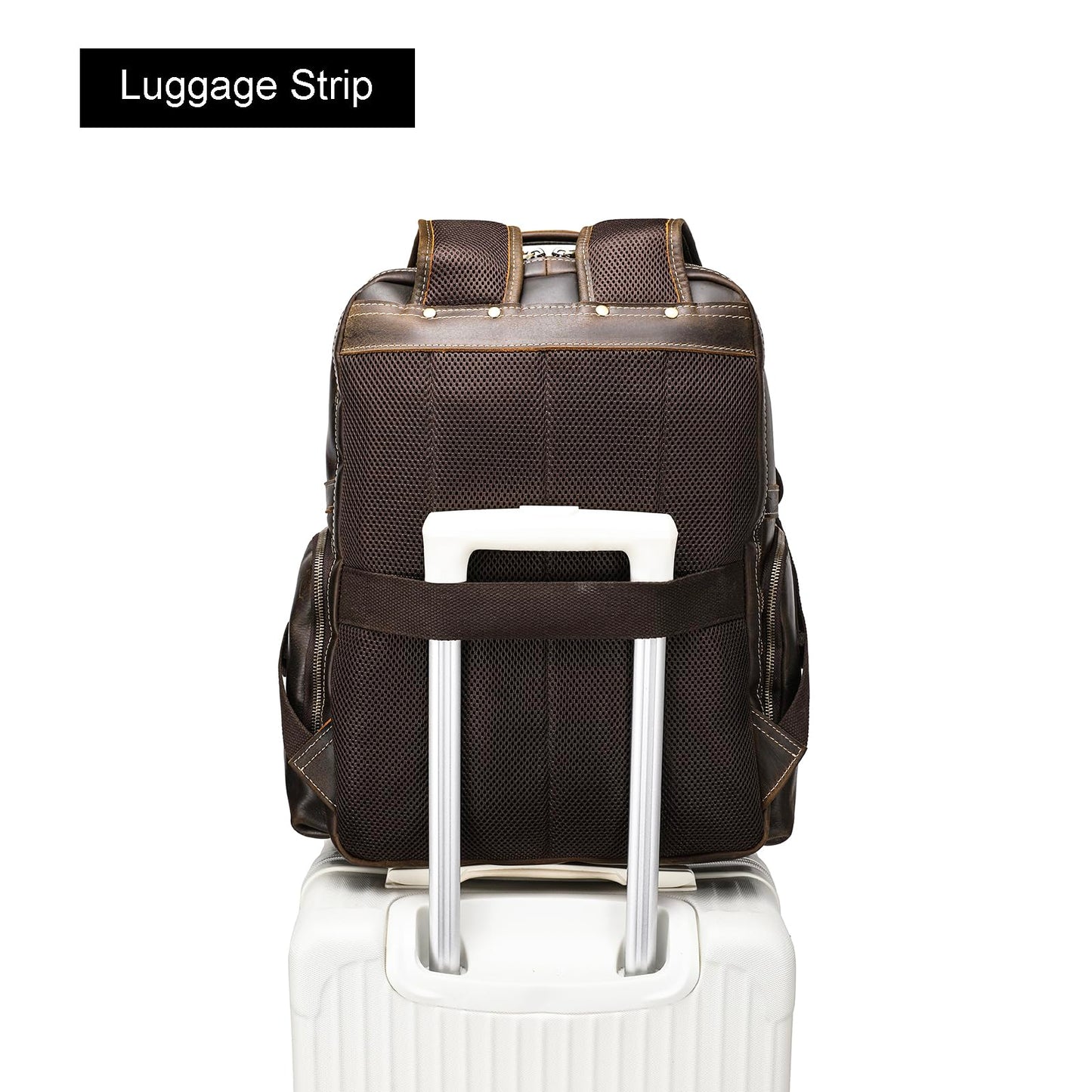 LANNSYNE Vintage Mens Full Grain Leather Backpack Fits 17.3 Inch Laptop, Large Casual Rucksack Shoulder Bag For Travel/Camping/Hiking-Brown