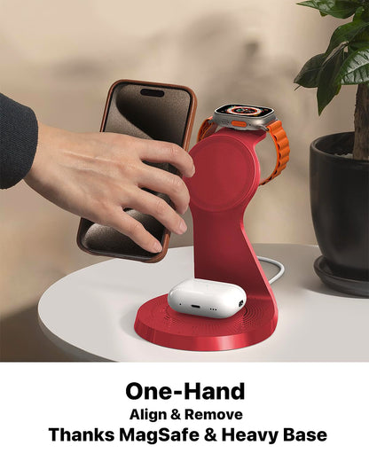 3 in 1 Charging Station for Apple Devices,Mag-Safe Charger Stand Fast Charging,Wireless Charger for iPhone 16/15/14/13/12 Series,& AirPods,& iWatch(USB-C Charger Included)