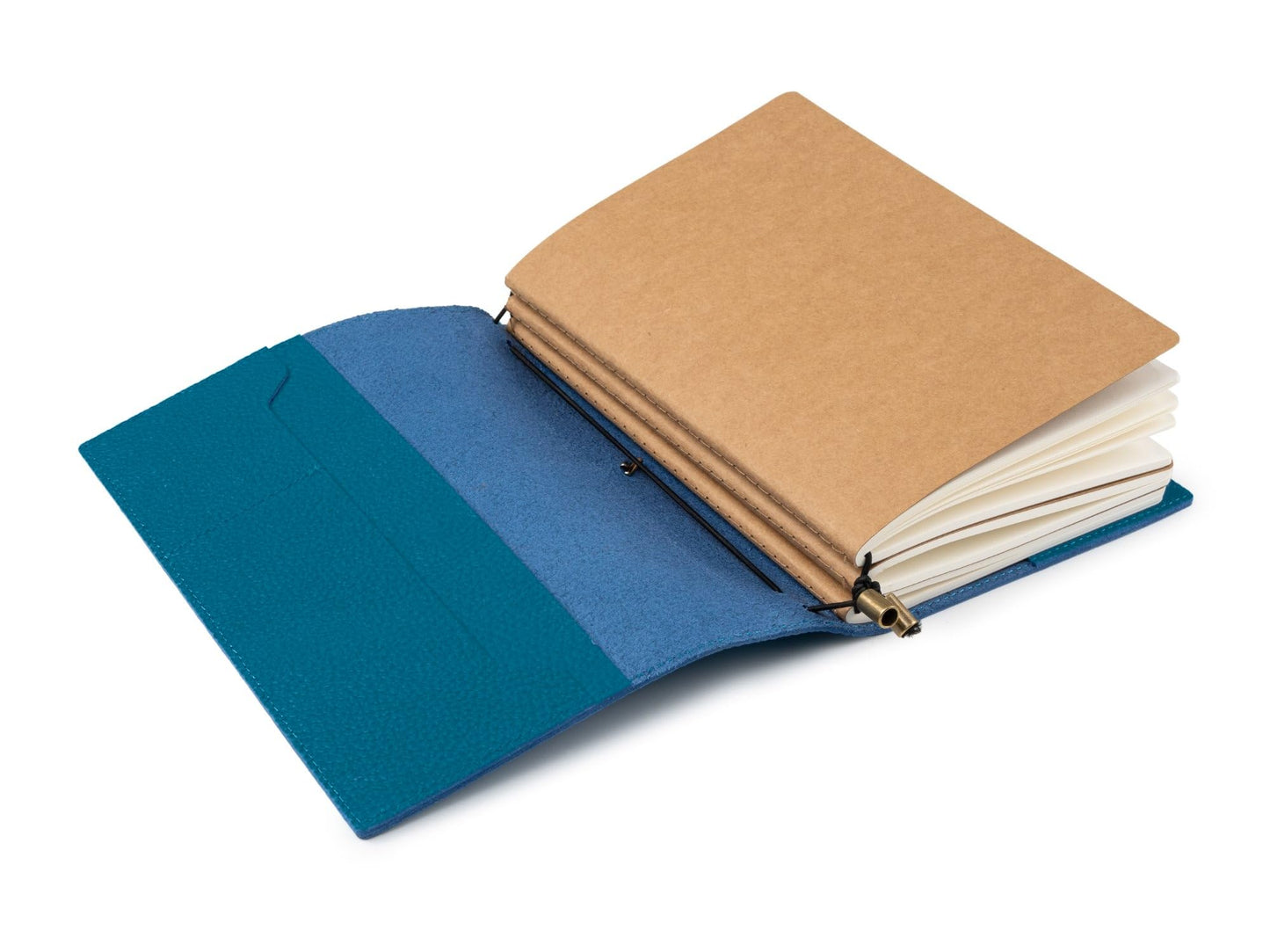 WANDERINGS A5 Travelers Notebook with Pockets – Blue Genuine Leather Journal – 6" x 8.5" (15 x 22cm) – Refillable Travel Journal – 120 GSM Blank Inserts