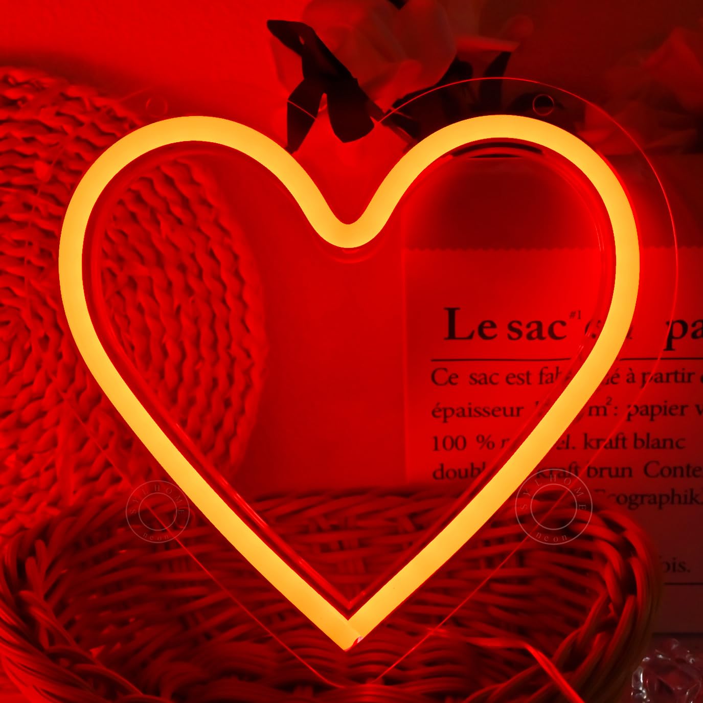 SYLHOME Red Heart Led Neon Light Sign Battery Operated or USB Powered Bedroom Wedding Wall Sign Decor Valentines Day Birthday Christmas Gifts USB 7.87" X 7.28"