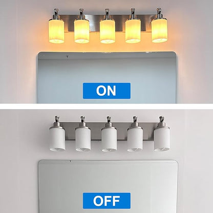MELUCEE 6-Light Bathroom Vanity Light, Bathroom Light Fixtures Over Mirror with Milky White Glass Shade, Brushed Nickel Finish Wall Light for Kitchen Dressing Room Living Room Hallway, E26 Base