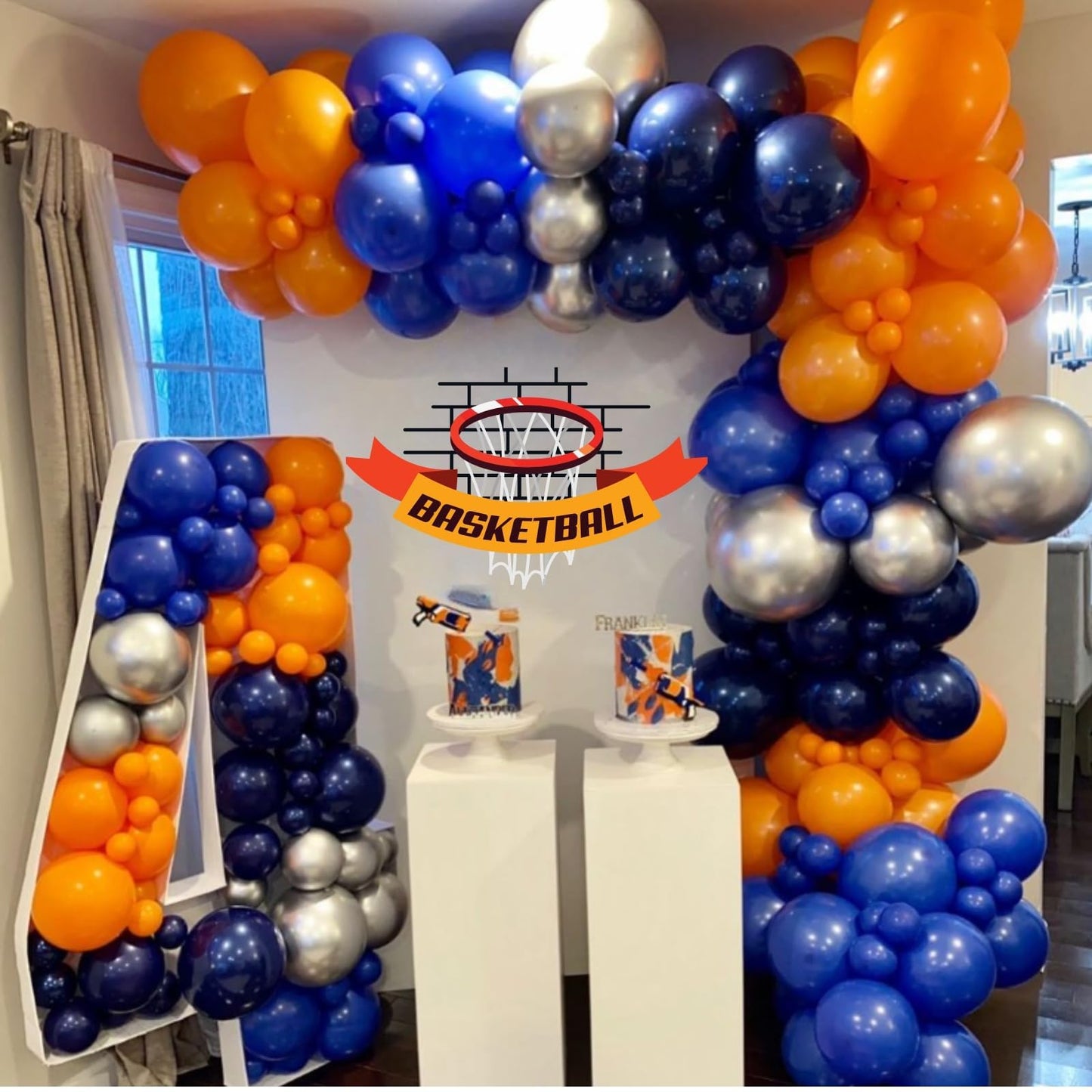 Blue and Orange Balloons Arch Kit, 108 Pcs Navy Blue Balloon Garland Kit with Metallic Gold Orange Dot Latex Balloons for Kids Boys Cartoon Theme Party Baby Shower Boys Birthday Decorations