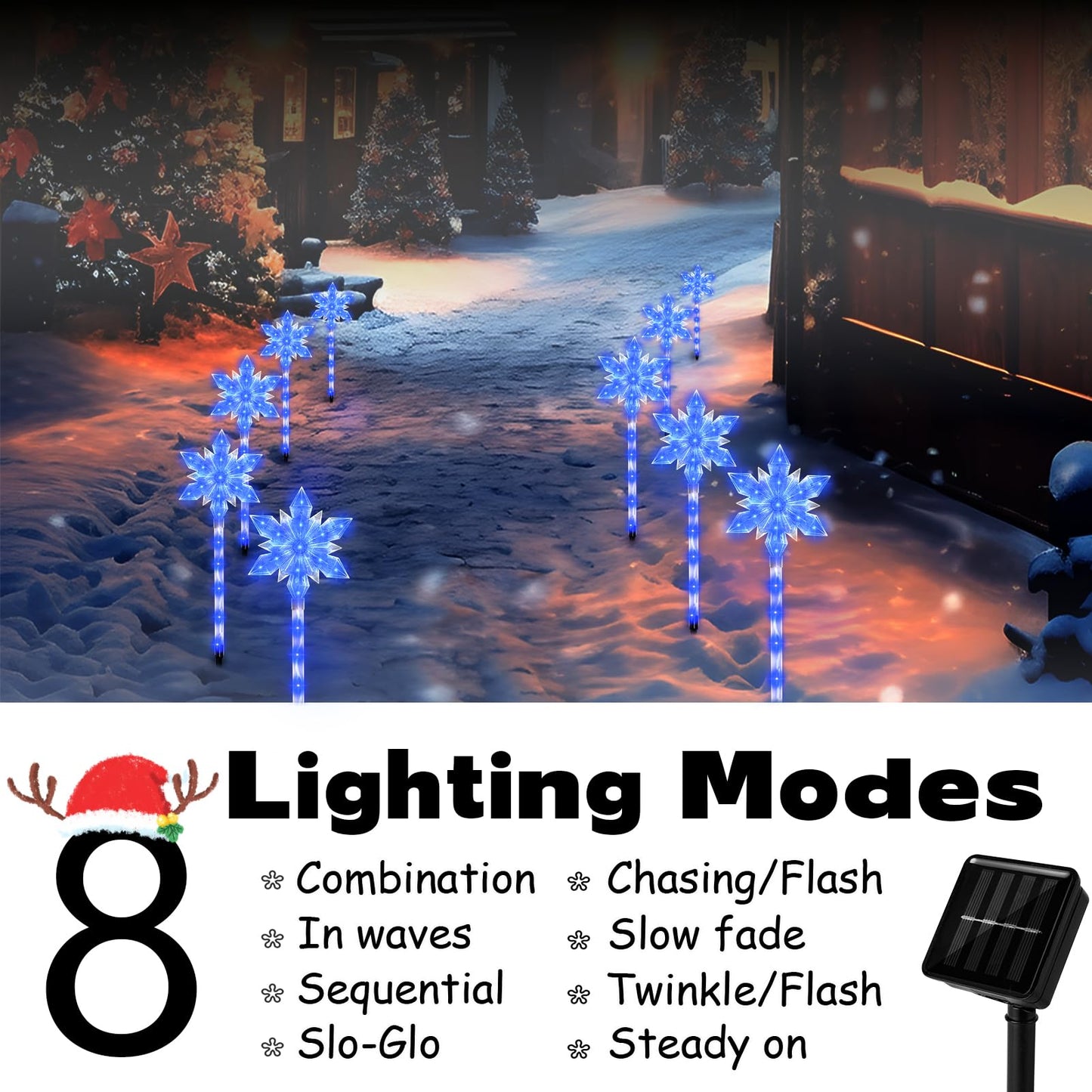 VOGVOG Snowflake Solar Christmas Pathway Lights, Set of 5 LED Outdoor Stake Lights, Waterproof Christmas Decorations for Garden, Yard, Lawn, Walkway, Patio Decor (Bule, 5pcs)