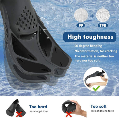 Snorkel Fins, Swim Fins with Adjustable Buckles, Open Heel, Travel Size Short Flippers for Snorkeling, Swimming and Scuba Diving, Light Diving Fins with Mesh Bag for Adult Men Women Kids