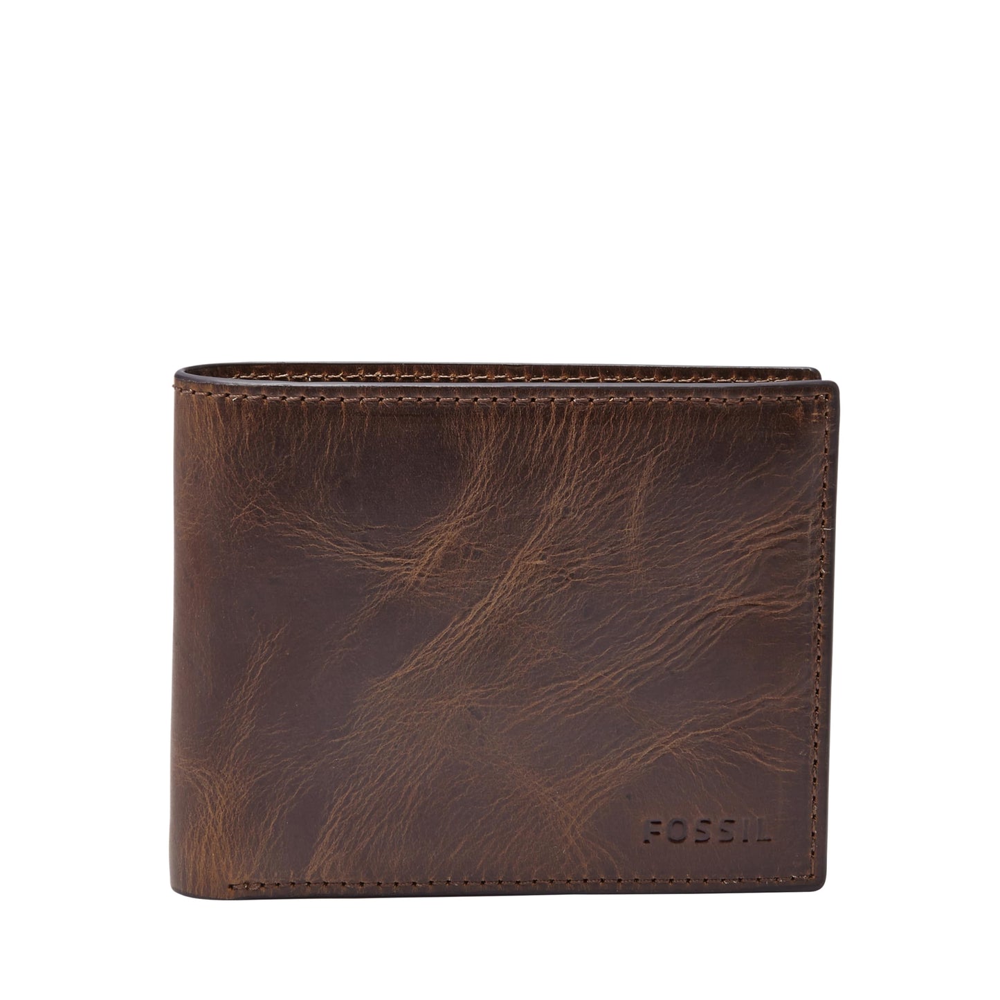 Fossil Men's Wallet, Derrick Leather RFID-Blocking Wallet, Bifold with Flip ID, Dark Brown