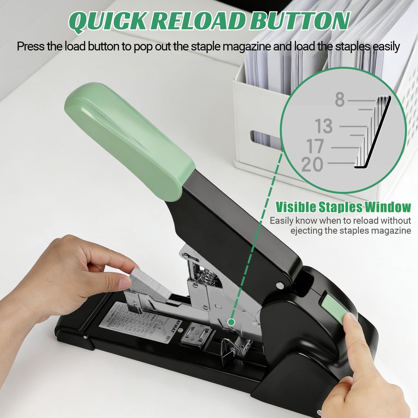 AFMAT Heavy Duty Stapler, 210 Sheet Effortless Stapler for Desk, 60% Reduced Effort, Jam Free, 50,000+ Uses, Adjustable Paper Depth, Metal Desktop Staplers for Office, Includes 7000Pcs Staples, ES15