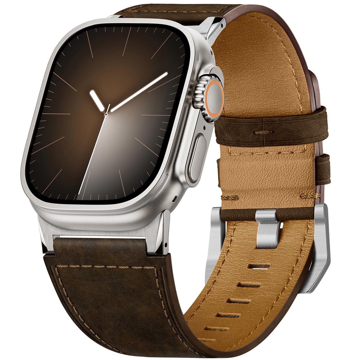 Suitisbest Leather Bands Compatible for Apple Watch Ultra Band 49mm 46mm 45mm 44mm 42mm, Genuine Calfskin Leather Replacement Strap Fits Men iWatch Series 11 10 9 8 7 6 5 4 3, SE 3 2 1, Ultra 3 2 1