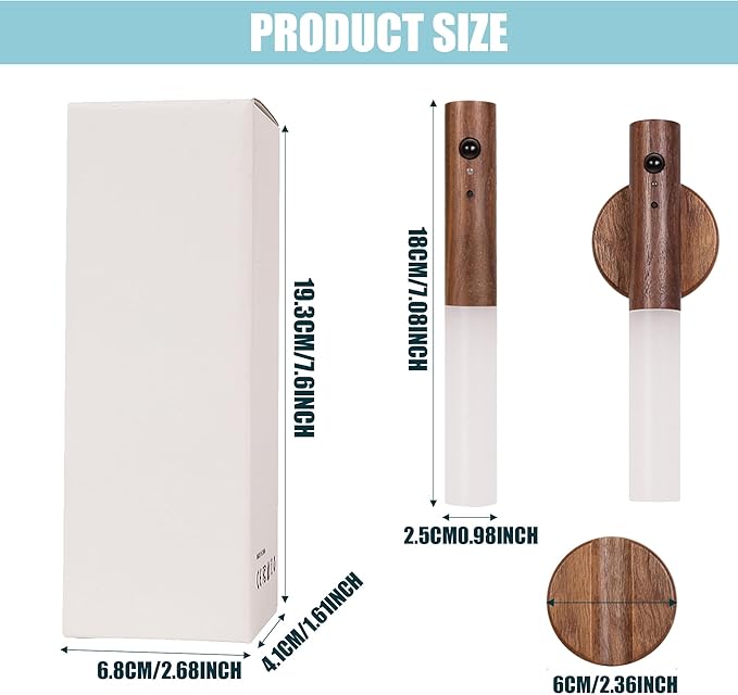 LANDGOO Modern Wood Wall Sconce with Motion Sensor & RGB LED Lights, Wireless Battery Operated Indoor Lighting for Living Room/Kitchen Décor