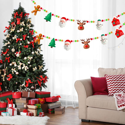 Doumeny 3D Christmas Felt Ball Garland Xmas Gingerbread Man House Garland Bunting Christmas Tree Felt Bunting Banner Santa Claus Snowman Elk Hanging Banner Winter Party Flag for Home Mantel Wall Decor