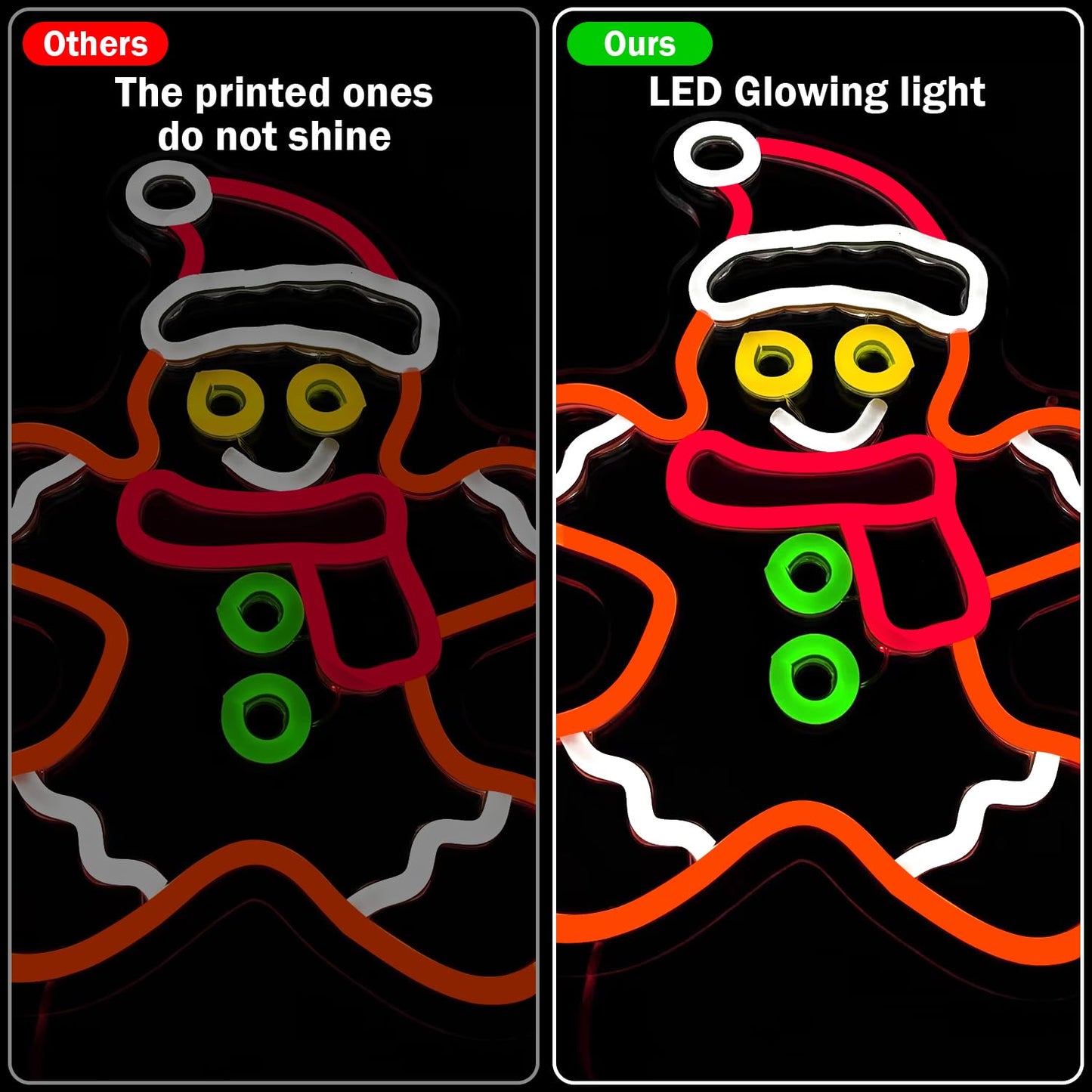 Gingerbread Man Neon Sign Dimmable Gingerbread Christmas Neon Lights for Window, Bedroom, Living Room LED Gingerbread Man with Scarf and Santa Hat Neon Sign for Christmas Party Gifts