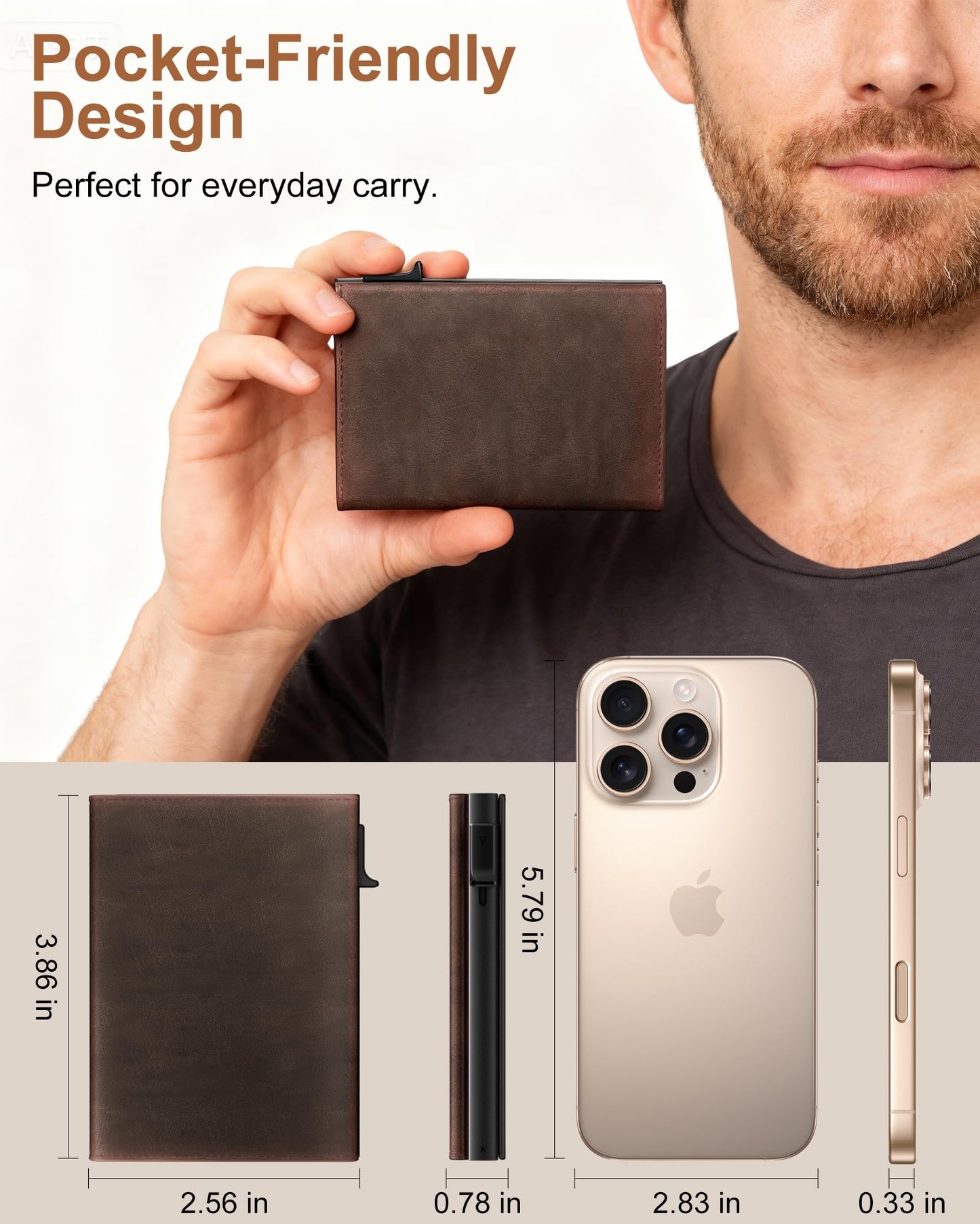 ROYAL KIT Wallet for Men Card Holder: Pop Up Card Case, RFID Blocking, Premium Genuine Leather, Slim, Minimalist, Front Pocket - 14 Card Capacity | ID Window | Cash Slot (Brown)