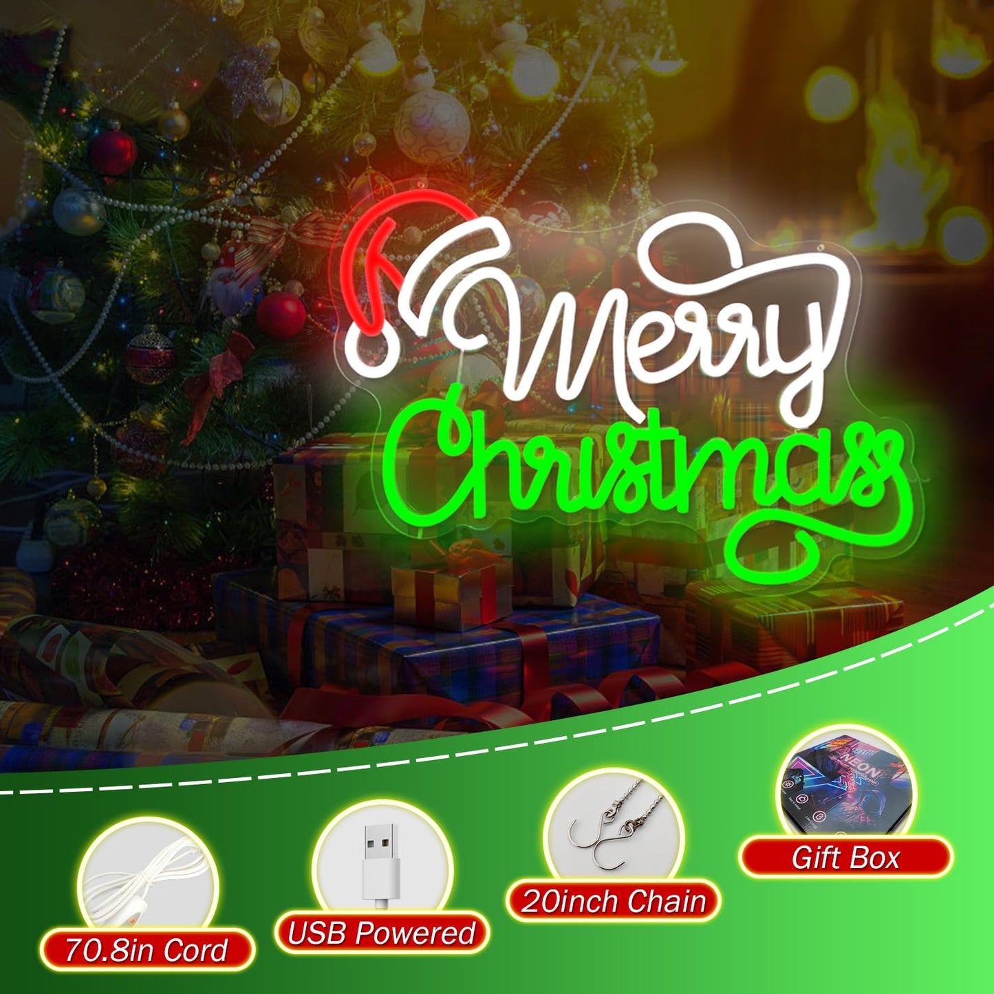 Merry Christmas Neon Sign Christmas Led Signs for Wall Decor Dimmable Santa Hat Neon Light for Party Bedroom Acrylic Holiday Light Up Signs for Window Xmas Neon Wall Art Gifts Size(12.2in*16.3in)