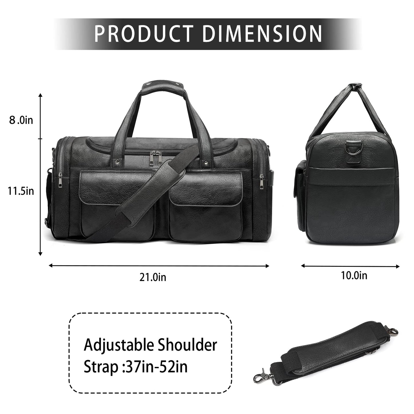 BOLOSTA Travel Duffel Bag for Men Women, Large PU Leather Carry on Duffle Bags for Traveling, Waterproof Overnight Weekender Duffel Bag with Shoe Compartment - Perfect for Daily Use/Birthday Gift