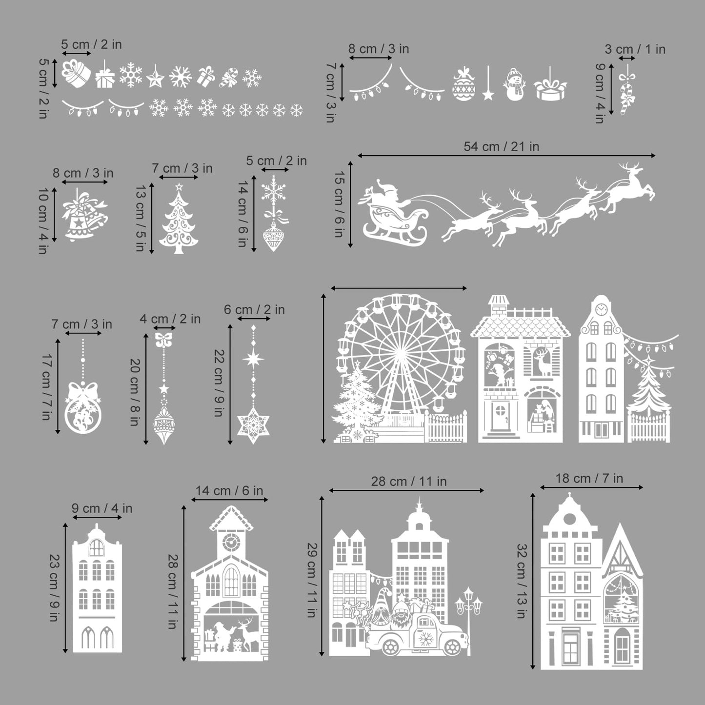 wondever White Christmas Town Window Clings Winter House Street Scene Glass Sticker Decal Anti Collision Double-Side Static Window Stickers for Glass Christmas Party