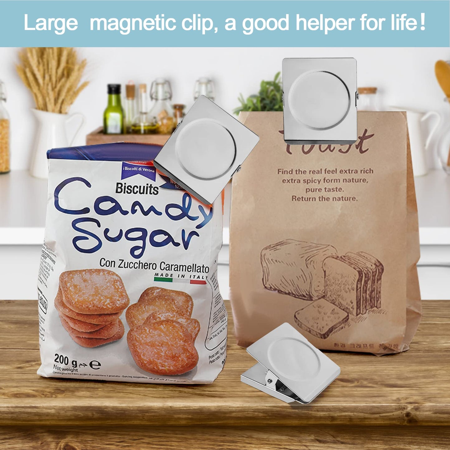 FINDMAG 4 Pack Clip Magnets 2.2 Inch Extra Large Magnetic Clips Heavy Duty, Office Magnetic Clips, Clip Magnets for Home, Office, Whiteboard, Kitchen etc.