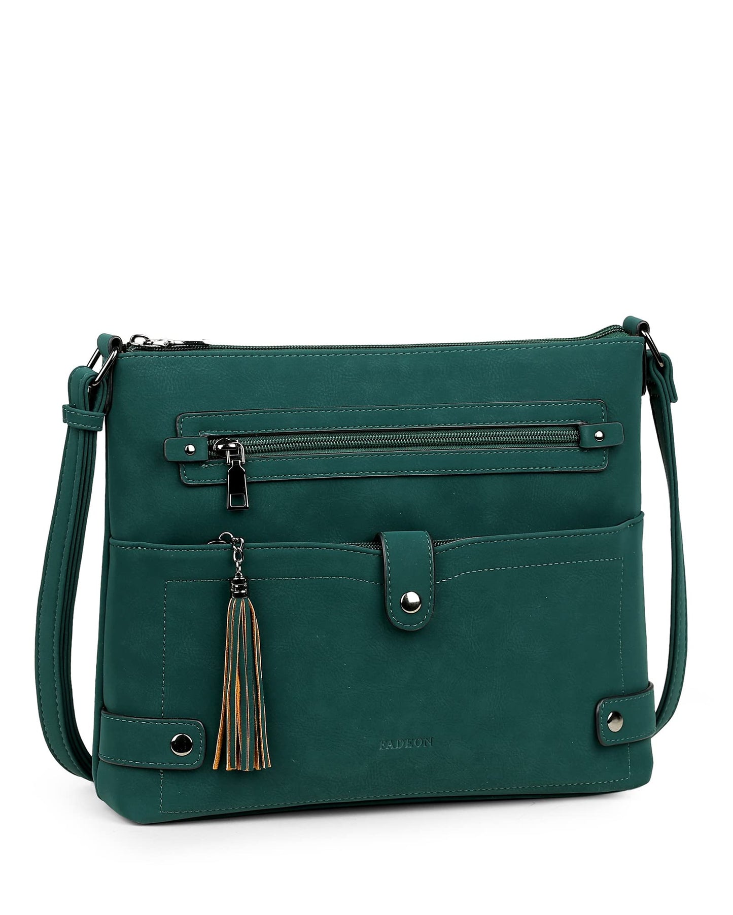 FADEON Large Crossbody Purses for Women Crossbody Bag, Leather Cross Body Purses Multi Pocket Roomy Shoulder Bag ,Dark Green Suede Style