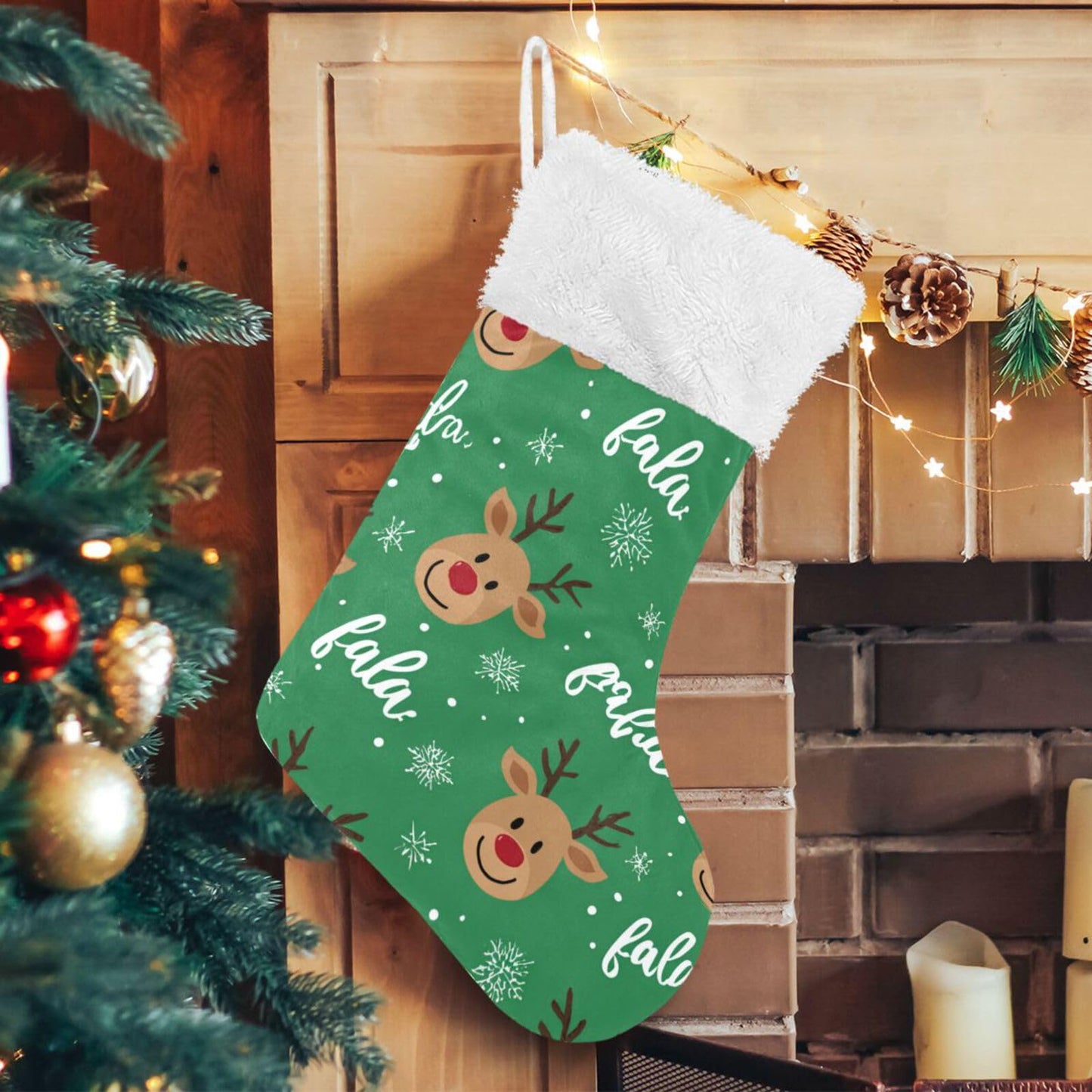 Christmas Reindeer Head Christmas Stockings Xmas Stocking Large Candy Fireplace Hanging Socks 1 Pcs Xmas Decor Holiday Family Party 12 x18 Inch
