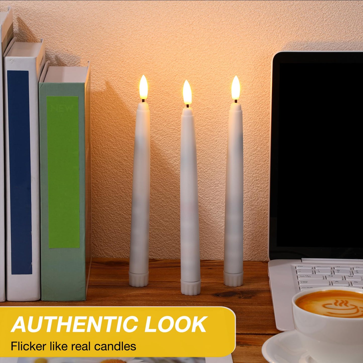 Tuanse 20 Pcs Flickering Flameless Taper Candles Bulk LED Battery Operated Realistic Flame Effect with Remote & Timer Safe No Fire Wax Drip Candles for Wedding Church Home Decor (8.46",White)