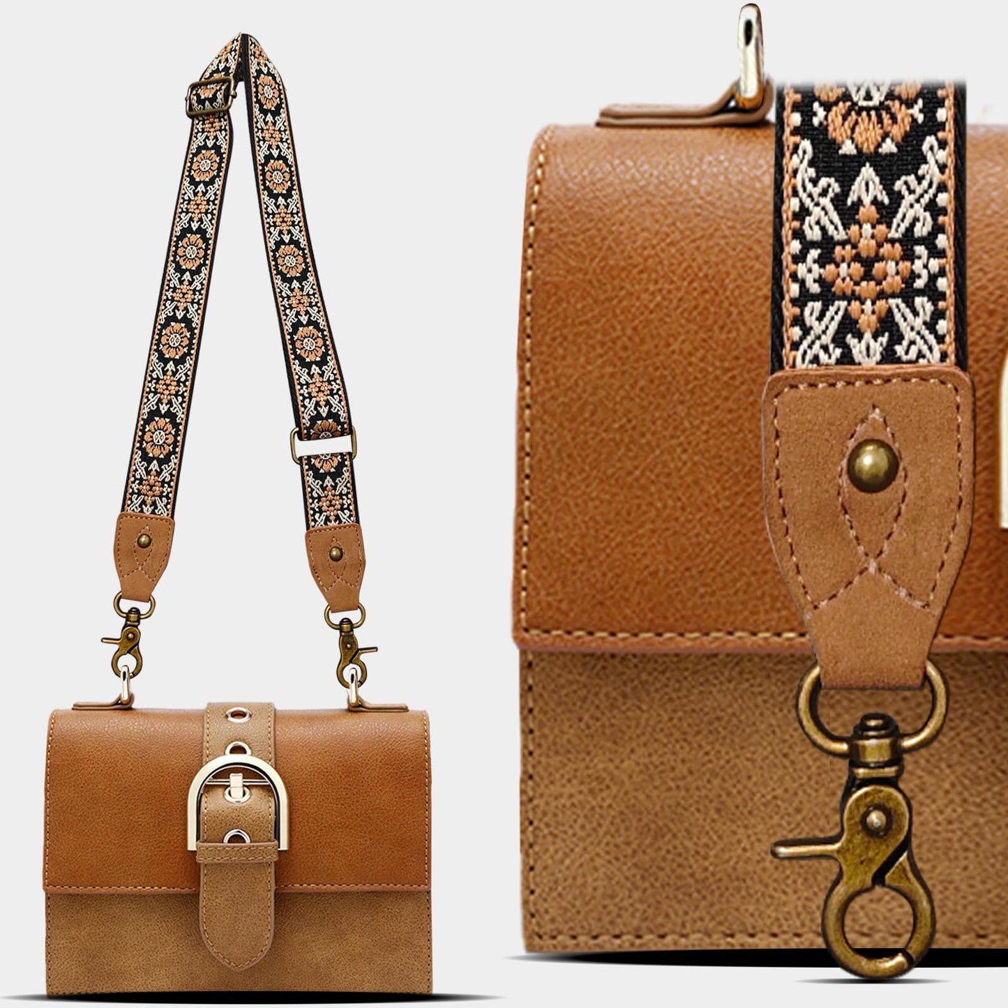 Aeiruo Purse Strap, 1.5" Cowhide Head Wide Shoulder Bag Strap Adjustable Replacement,Jacquard Embroidery Crossbody Bag Straps (Vintage PB Flower)