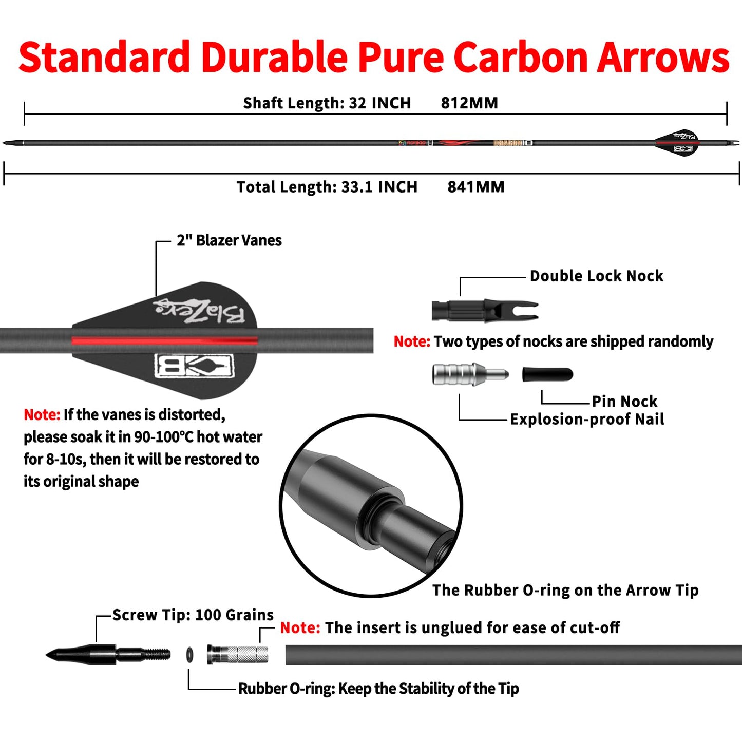 Sanlida Dragon 10 100% Pure Carbon Hunting Arrows for Compound Bow, Olympic-Grade 10-Spine Precision, ±0.001" Straightness, 32" Carbon Arrows, 24 Pack (310 Spine)