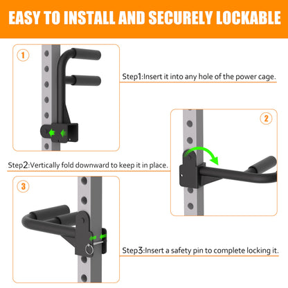 HWOOUSA Muti-Grip Dip Bars Attachment for 2" x 2" Power Cage with 5/8" or 1" Hole, Non-Slip Wide & Narrow Grip Dips Double Handles, 600 lbs Capacity, Squat Rack Attachment for Dips, Inverted Rows, Push-Ups