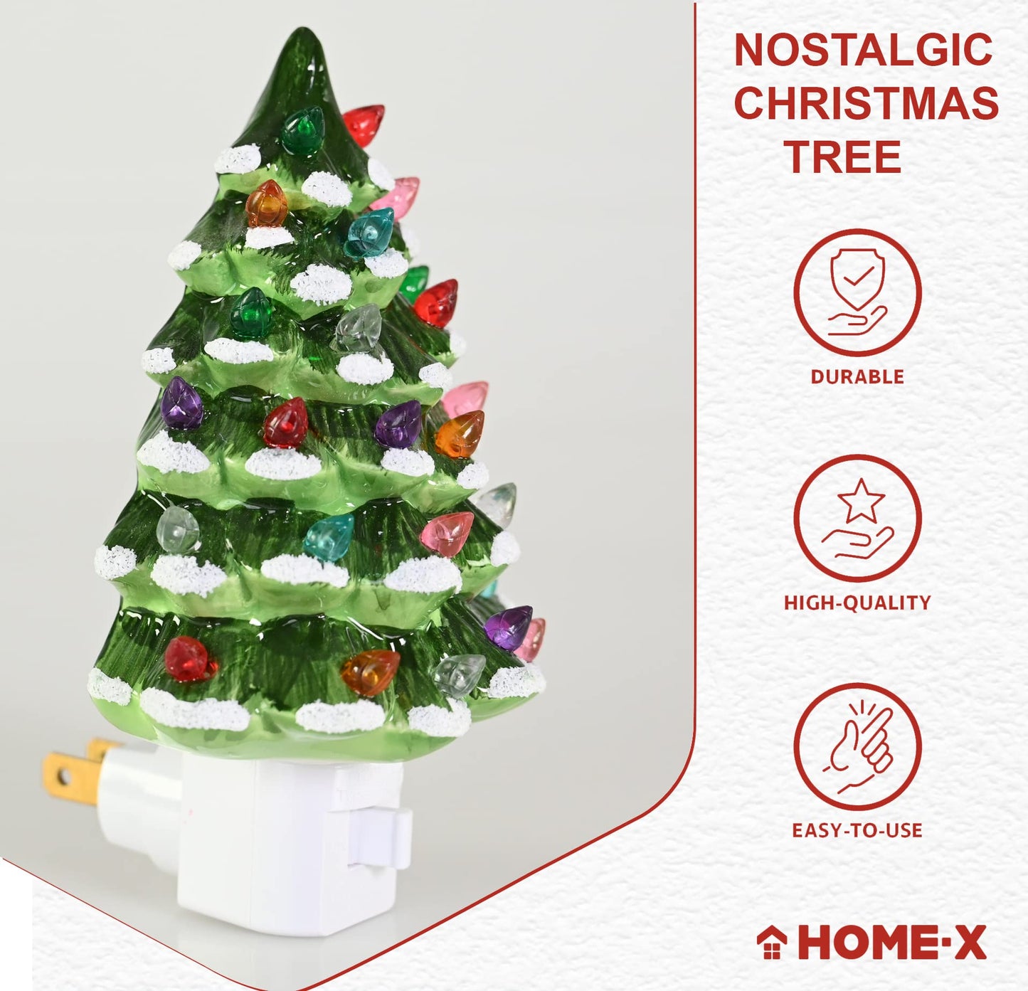 Home-X Christmas Tree Night-Light Plug-in, Vintage Festive Night-Light for Kids and Adults, Green