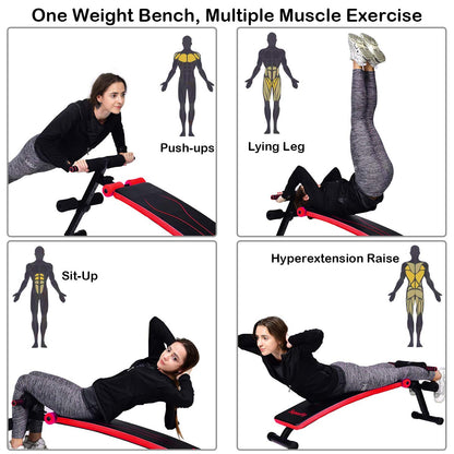 Goplus Adjustable Sit Up Bench, Abdominal Training Workout Slant Bench, Decline Curved Ab Bench for Home Gym Ab Exercises (Red)