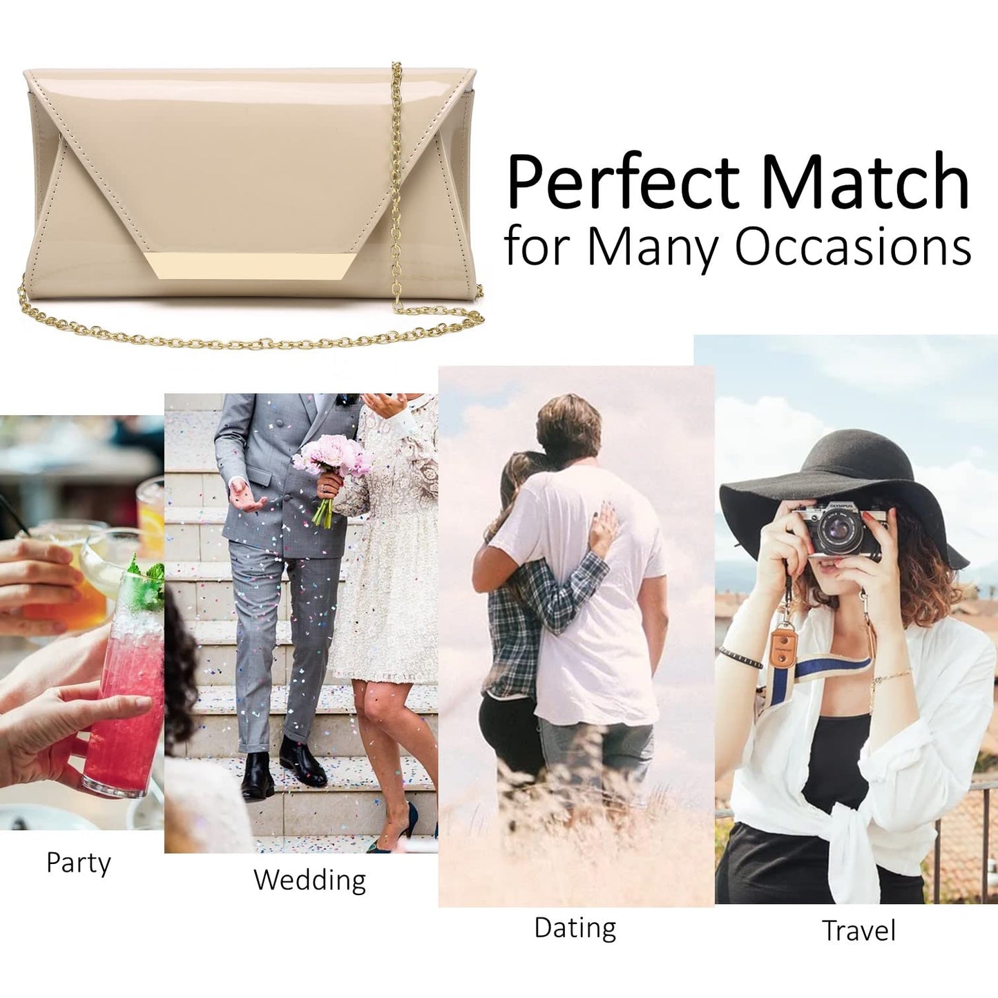 Patent Leather Envelope Clutch Womens Evening Handbag Stylish Shoulder Bag Purse for Christmas Wedding Party Prom(Nude 265)