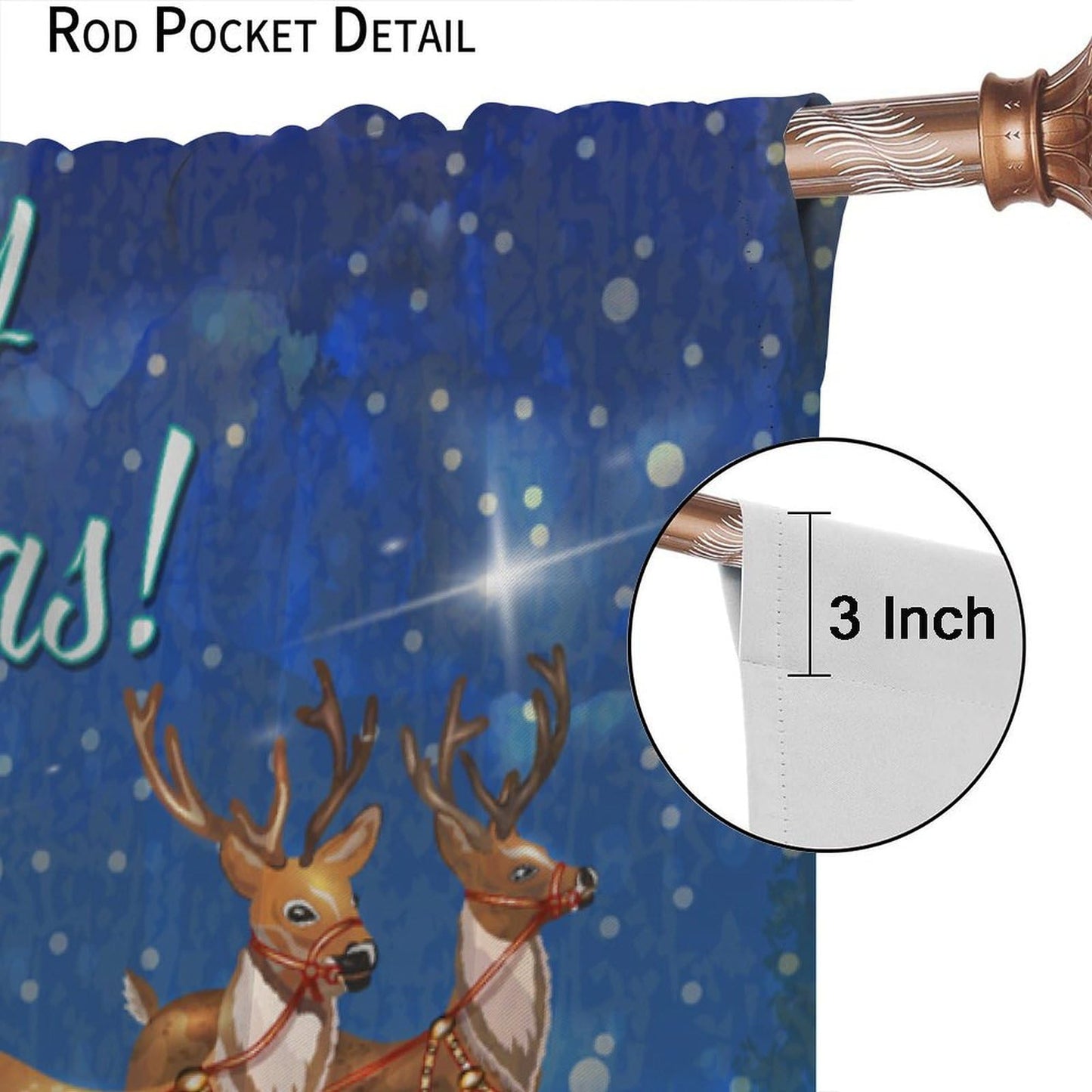 FengMingRui Christmas Curtains Santa Claus Sleigh Chimneys New Year Christmas Patterns Printed Window Treatment Bedroom Living Room Decoration Blackout Decor Window Drapes 52" W X 84" L