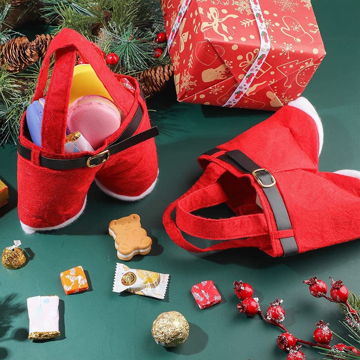 Homecube 10Pcs Christmas Candy Bag Santa Pants Gift and Treat Bags with Handle Portable Candy Gift Baskets Gift Wrap for Wedding(7" L x 8.5" H)