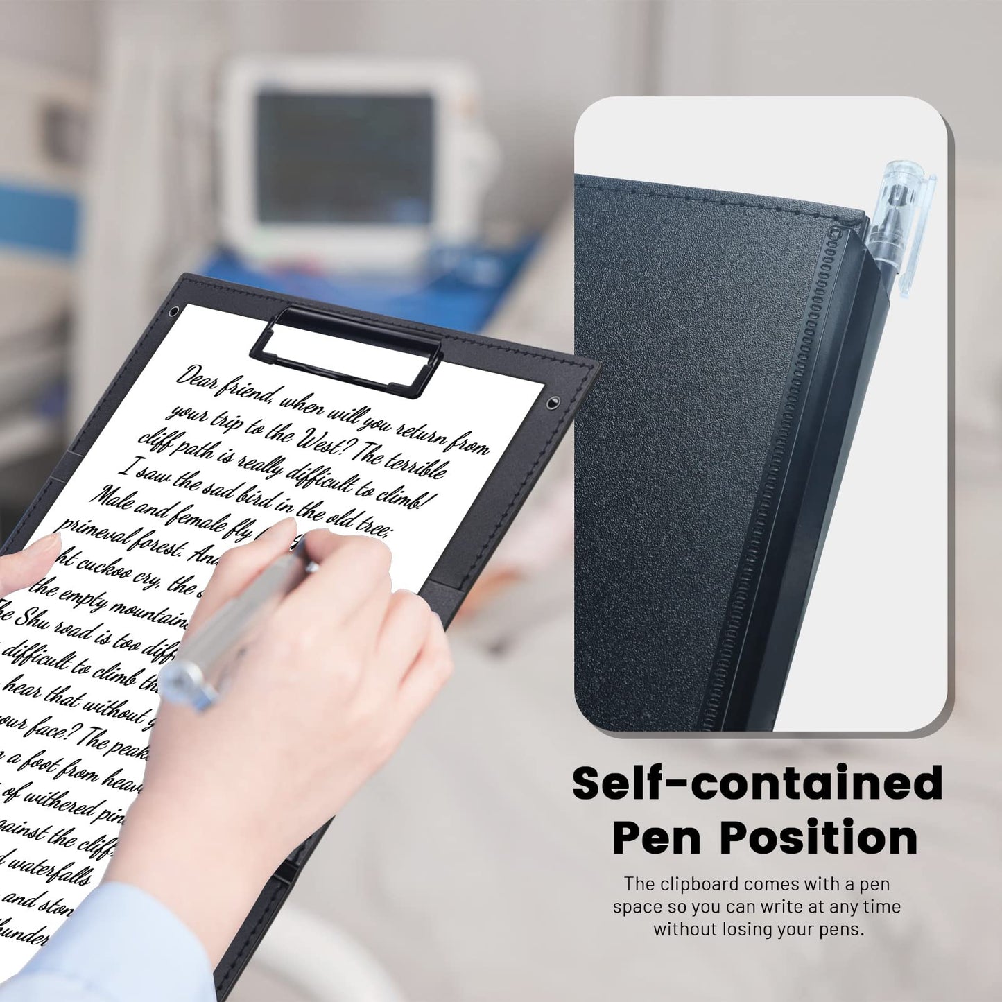 Portable Foldable Nursing Clipboard, Folding Metal Clipboard Pocket Size, Whitecoat Clipboard Nurse Edition Trifold, Occupational Therapy Clipboard for Doctors（Black）
