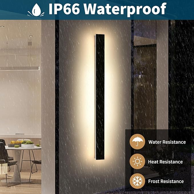 57inch Modern Outdoor Wall Sconce, LED Dimmable Wall Light 3000K-6000K with Remote Control, IP65 Waterproof, Exterior Linear Lighting Fixture for House, Patio, Garden, Yard