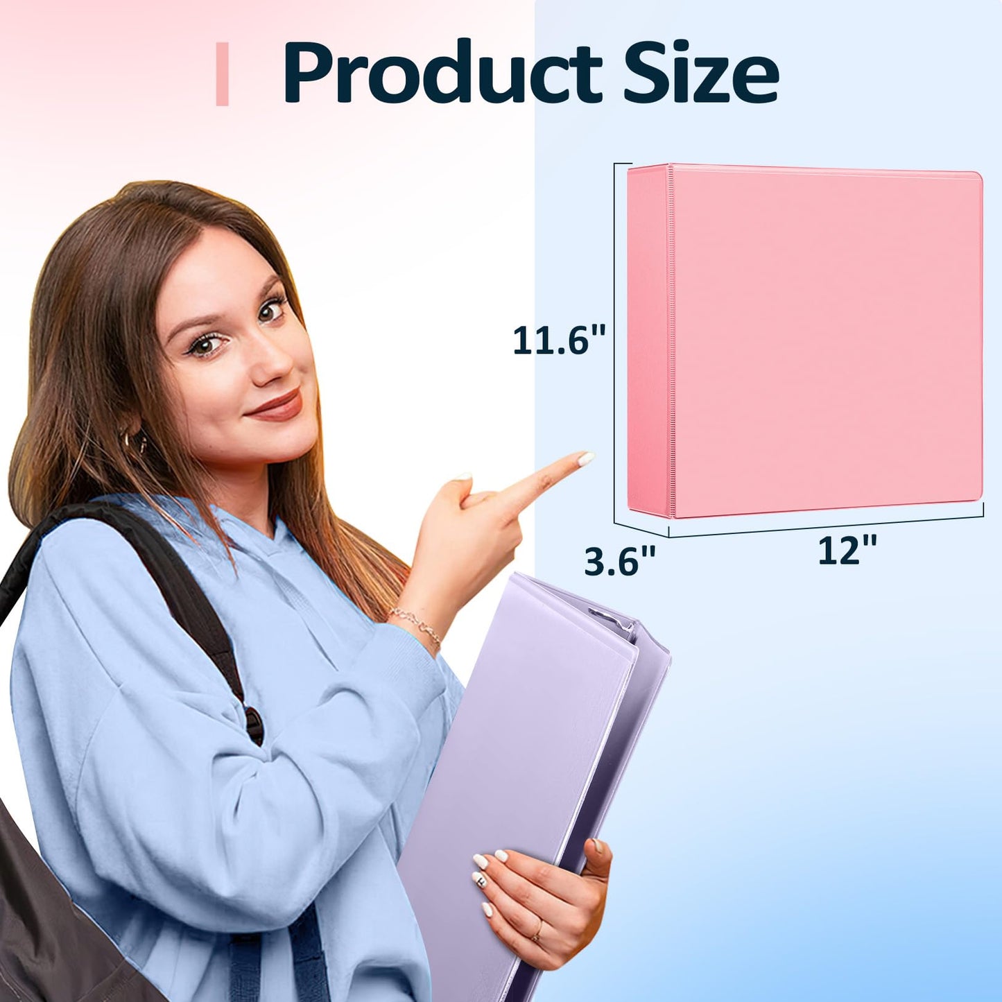 Sooez BinderX Extra Durable 3 Inch 3 Ring Binder, D-Ring Large Binders, Holds 670 Sheets of 8.5x11 Paper, Customizable View Cover with 2 Inside Pockets, School & Office Supplies, Lavender