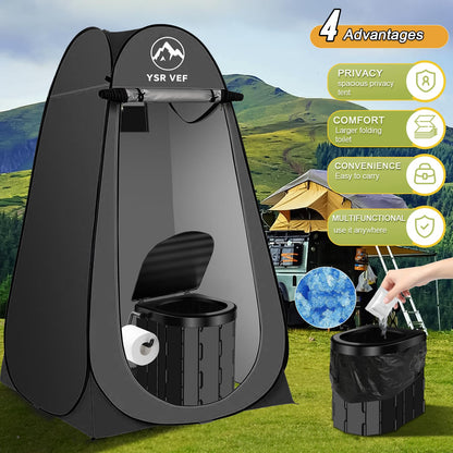 Portable Camping Toilet Kit with Pop-Up Privacy Tent, Washable Outdoor Shower and Changing Room, Includes Toilet Bags and Poo Gel
