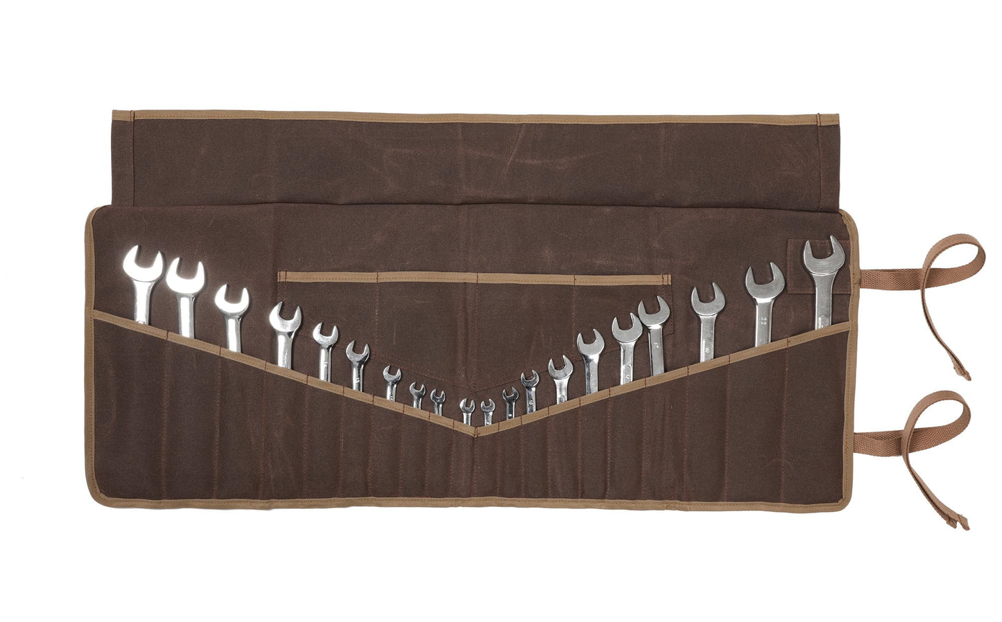 Tool Roll, Wrench Organizer Roll Up Tool Pouch with 24 Pockets | Durable Waxed Canvas 16 OZ Portable Tool Storage Carrier Bag(33.5 X 13.5 IN | Brown)