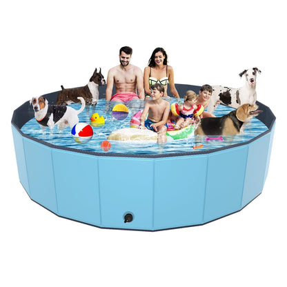 YSJILIDE Portable Dog Pool PVC Pet Swimming Pool Bathtub Collapsible Foldable Dog Pool, Hard Plastic Pool for Pets to Swim and Bath (XL-220Blue)
