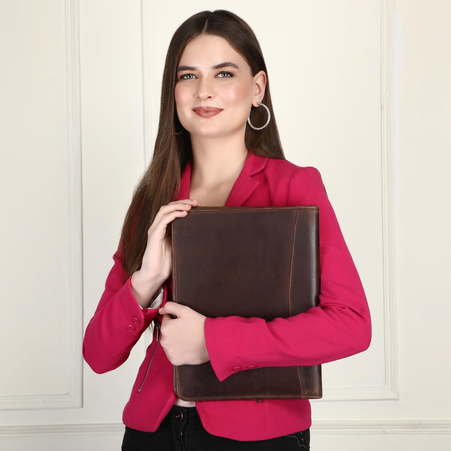 TheAntiq Leather Portfolio Organizer Professional Leather Padfolio for Men and Women A4 Document Folder Resume Holder Legal Pads 8.5 x 11 Padfolio Executive Writing Pad and Document Organizer Brown