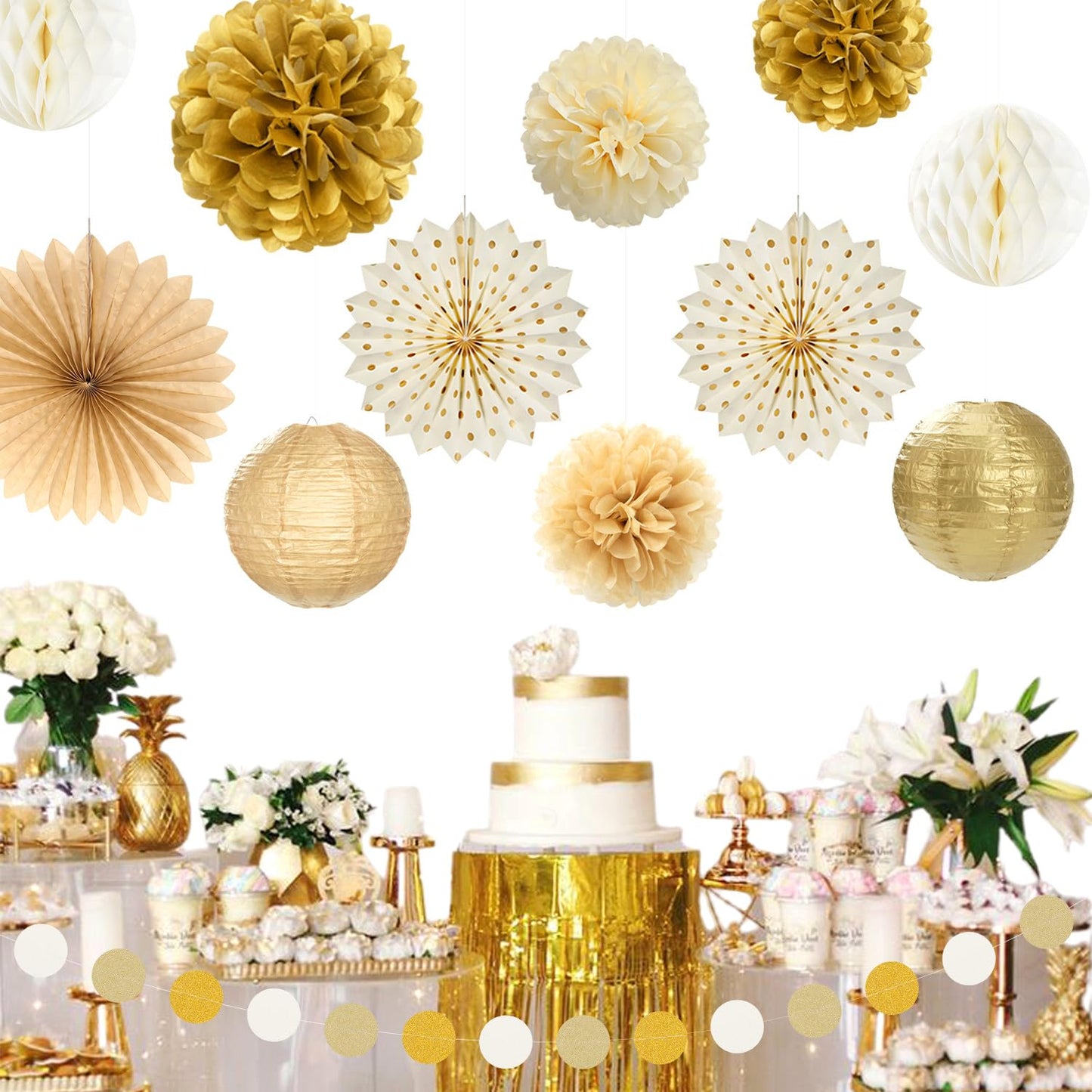 Beige-Gold Happy Retirement Party Decorations Banner Women Men Huglony