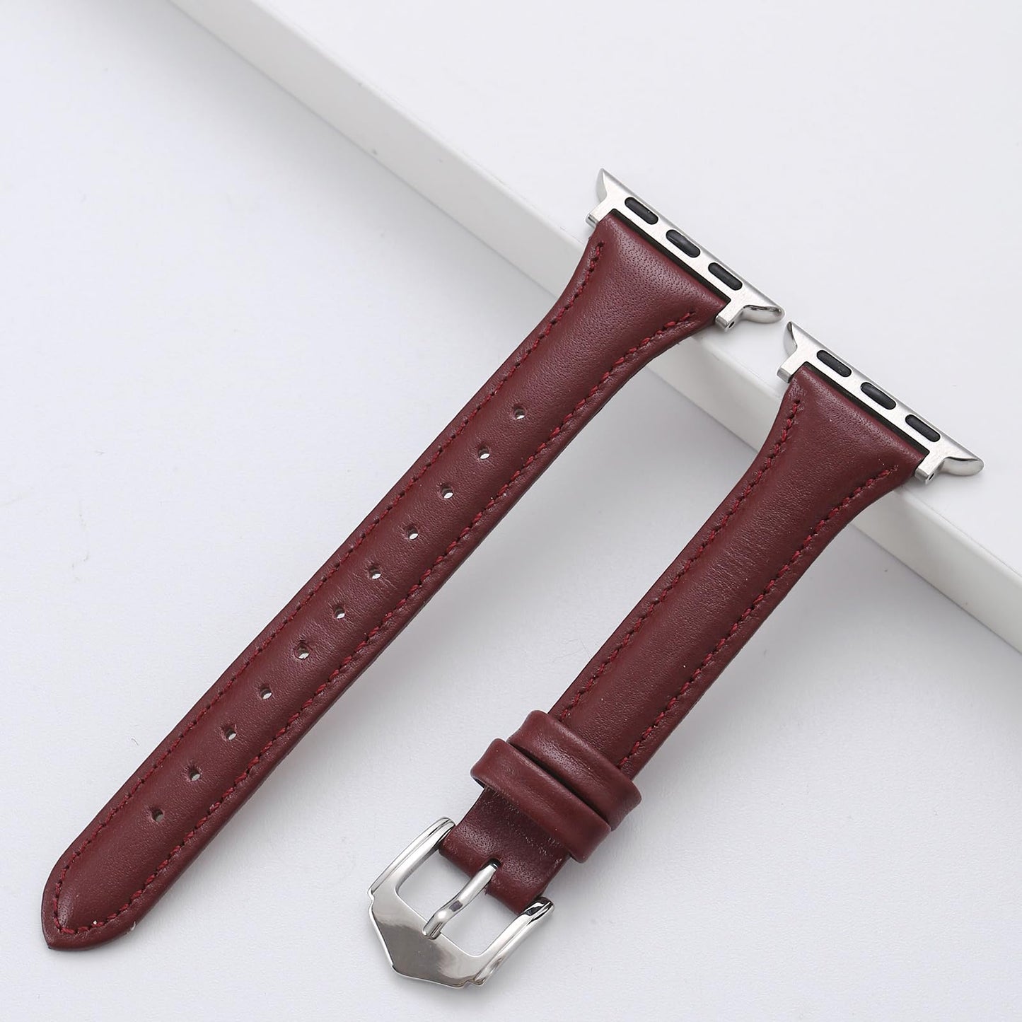 Slim Soft Genuine Leather Bands Compatible with Apple Watch Band 42mm 44mm 45mm 46mm 49mm for Women, Dressy Durable Leather Replacement Strap for iWatch Ultra1/2/3 SE1/2/3 11 10 9 8 7 6 5 4 3 2 1