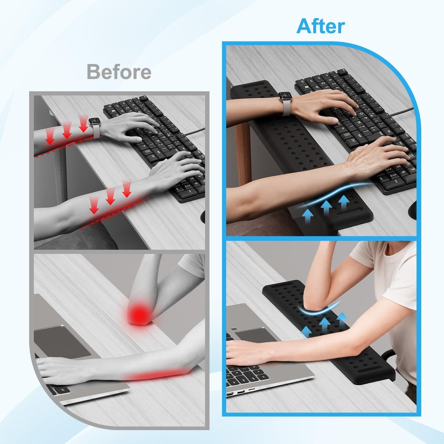 Leolee L-Shaped Desk Long Wrist Rest Elbow 60CM, Black Memory Foam Arm Rest for Desk with Non-Slip Base, Ergonomic Desk Edge Cushion, Wrist Support for Computer Keyboard, Typing, Office, Home