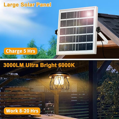 Solar Shed Light Outdoor Work Day/Night, Gazebo Lights Solar Hanging Lights for Porch Barn Chicken Coop Indoor with Remote, Double Motion Sensor, 16.5ft Cord, Dimmable Warm/Cool White