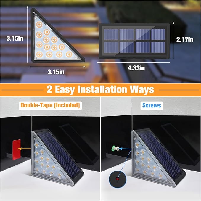 VOLISUN Solar Step Lights for Outside, Solar Stair Lights Outdoor Waterproof IP67, LED Outdoor Step Light, 80 Lumen, Deck Light for Outside Step, Front Porch and Patio(Black,16 Pack)