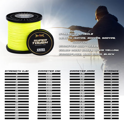 HERCULES Super Tough Braided Fishing Line 25 pounds Test Hi-Vis Yellow 25LB (1000 Yards) - 4 Strands