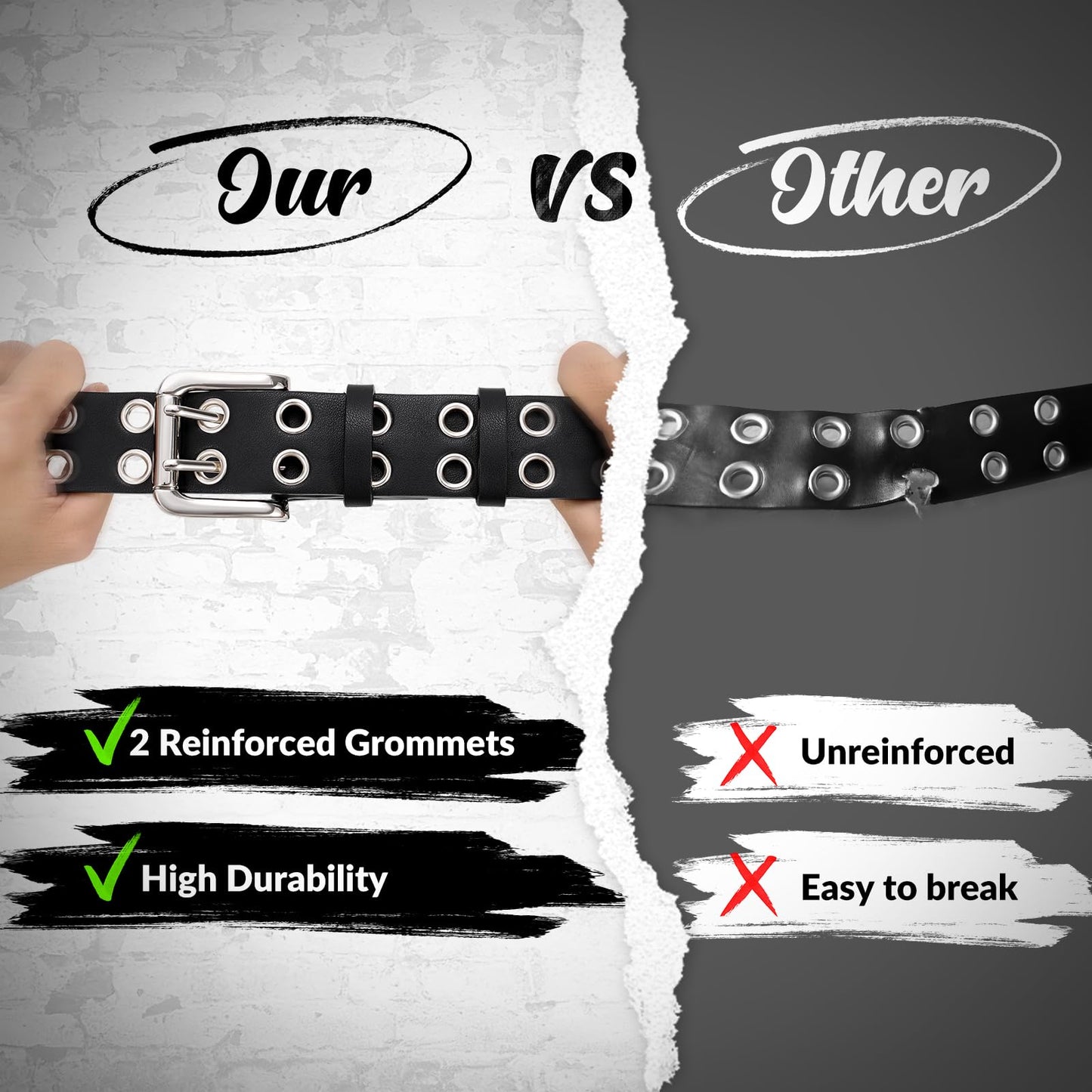 BELTROAD Double Grommet Studded Belt with Detachable Chain Goth Belt for Men Women Punk Rock Metal for Jeans Pants