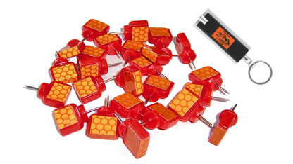 Orange Reflective Wing Tacks (Pack of 50) Trail Tacks, Glow Tacks, Hiking Markers, Trail Marking Tacks, Mark Trail Reflective Thumb Tacks for Hunting, Orange Tacks with Included LED Keychain Light