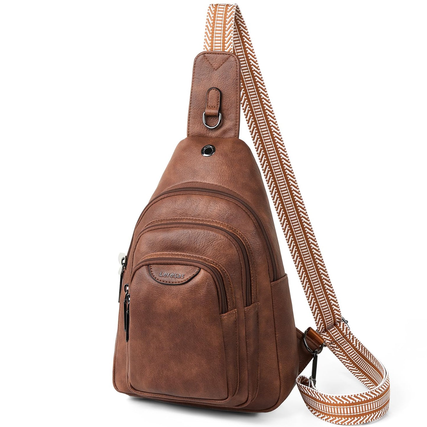 Leresas 10L Crossbody Sling Bag for Women Men Anti Theft Cross Body Fanny Pack Belt Bag Purse Gifts for Women Faux Leather, Brown