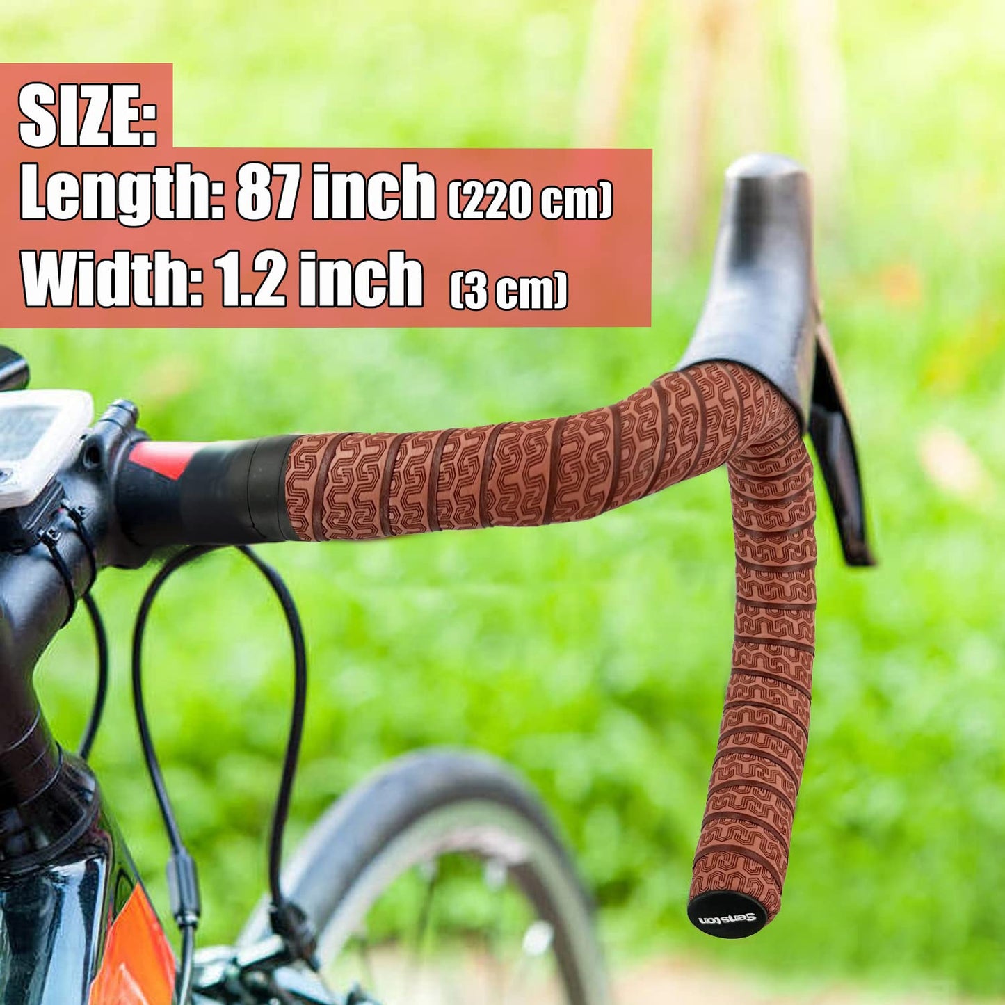 Senston PU Bicycle Handle Wraps Tape Road Bike Handlebar Tapes Cycling Grip Tape, 2 Rolls, Brown