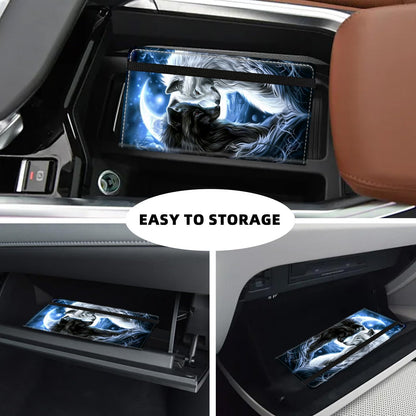 Tudguiloae Car Registration and Insurance Card Holder, Trunk Document Holder Organizer, Essential Vehicle Glove Box Organizer Leather Wallet for Driver,Wolves Love