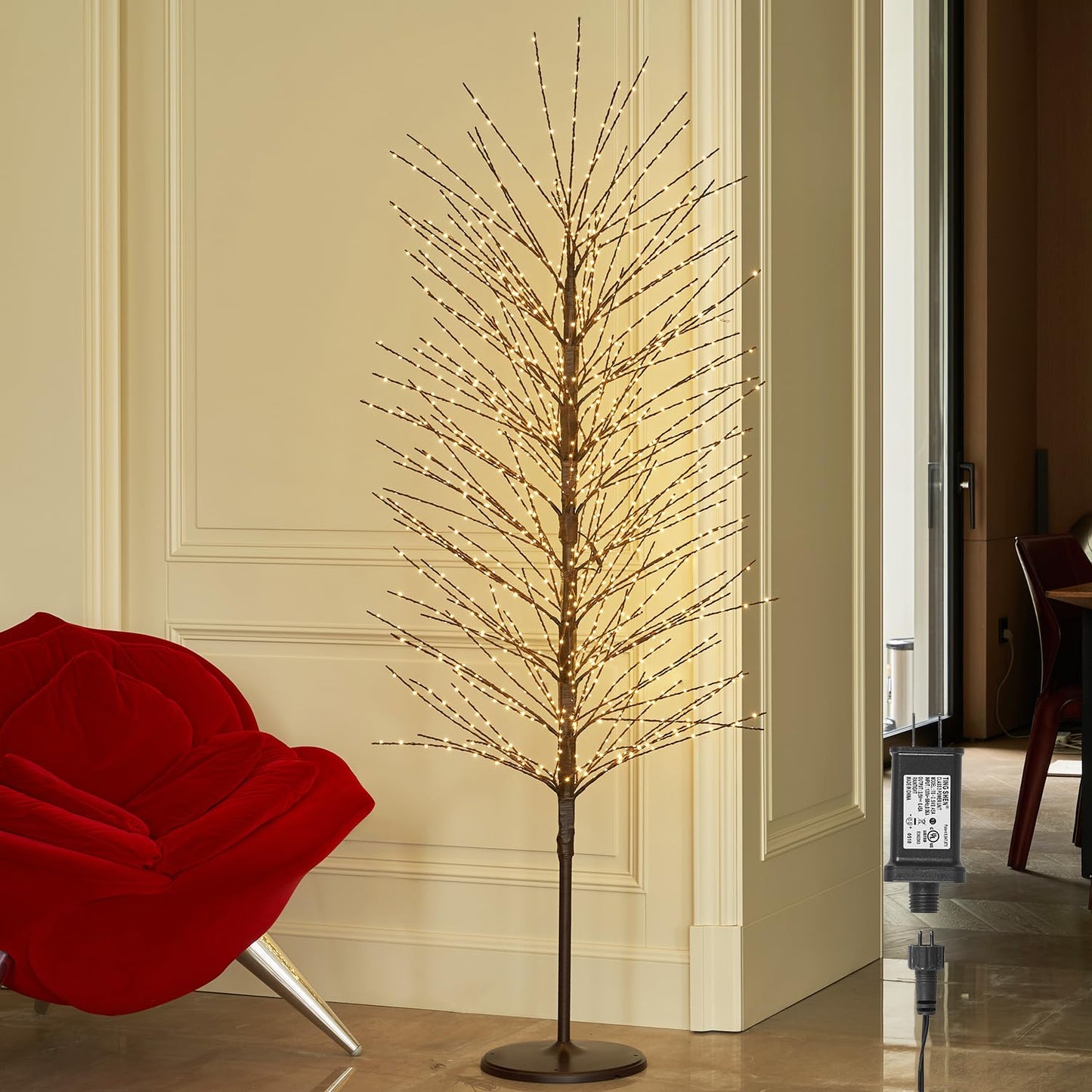 Hairui Lighted Brown Tree with Timer and Dimmer 1280L Warm White Fairy Lights 6FT, Twig Tree with Lights for Indoor Outdoor Home Christmas Winter Holidays Party Decoration